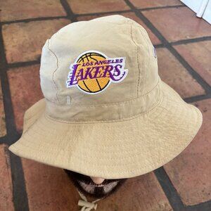 Los Angeles Lakers Beige Bucket / Flop Hat - Embroidered Lakers Patch NBA